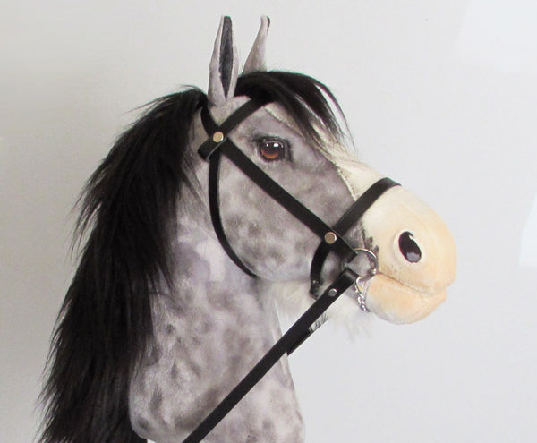 Grey dapple Clydesdale Hobby Horse with removable leather bridle