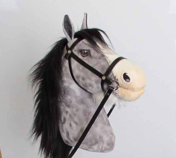 Grey dapple Clydesdale Hobby Horse with removable leather bridle