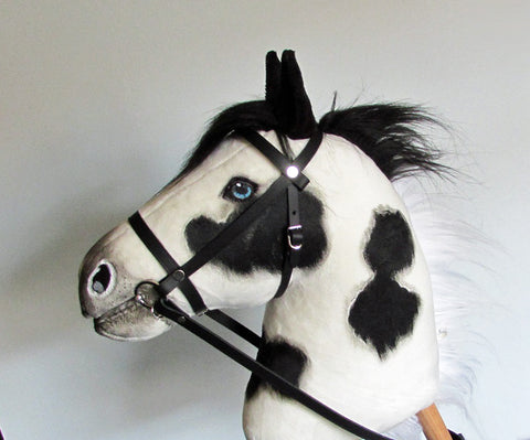 Piebald (pinto) Hobby Horse with removable leather bridle