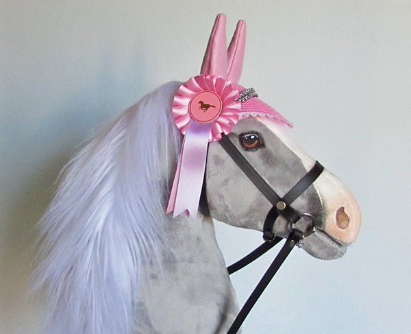 Grey and white Hobby Horse. Removable leather bridle with sparkly diamante browband